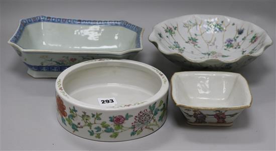 A Chinese famille rose narcissus bowl and three others